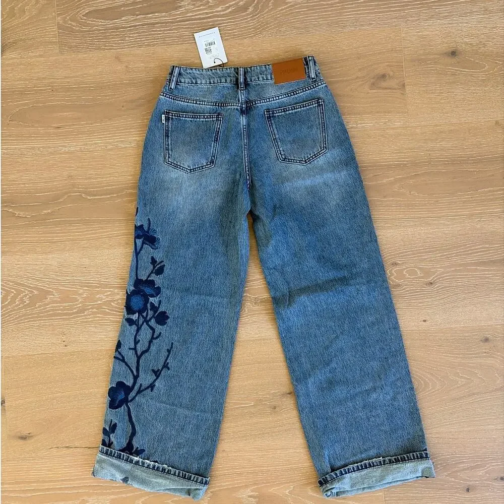 Princess Polly Jeans Patchwork Floral Sisterhood Size US 4 Blue - Picture 5 of 6